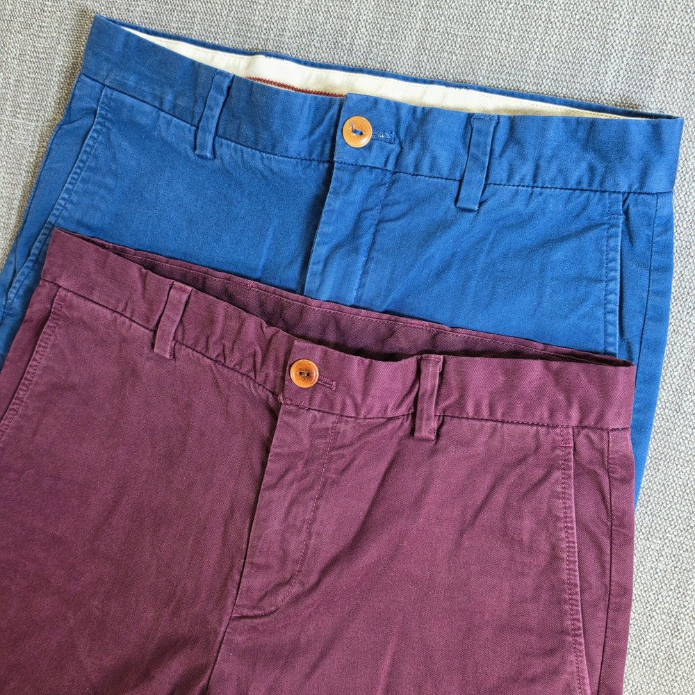 NEW 2 Pack Brooks Brothers Pants Mens 30/32 Blue Burgundy Red Fleece Chino